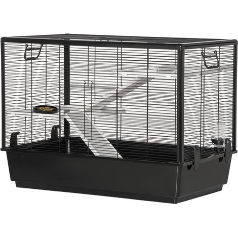 Cage pour cochon d'Inde avec poignée, réservoir d'eau, rampe et assiette, 80x48x58cm, Noire (1/5)