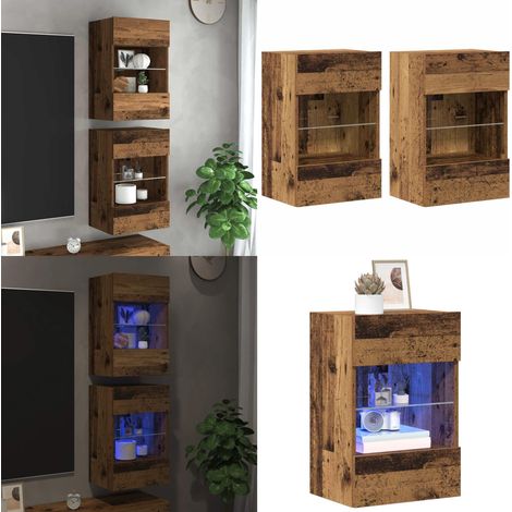 vidaXL Meubles TV muraux et lumières LED 2 pcs vieux bois 40x30x60,5cm (1/5)