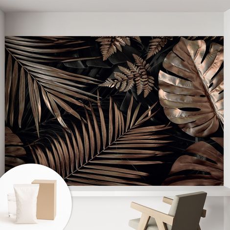 Papier peint intissé à motifs décoratifs pour salon chambre et bureau Décoration murale élégante avec colle Feuilles exotiques 152x104 cm (1/5)