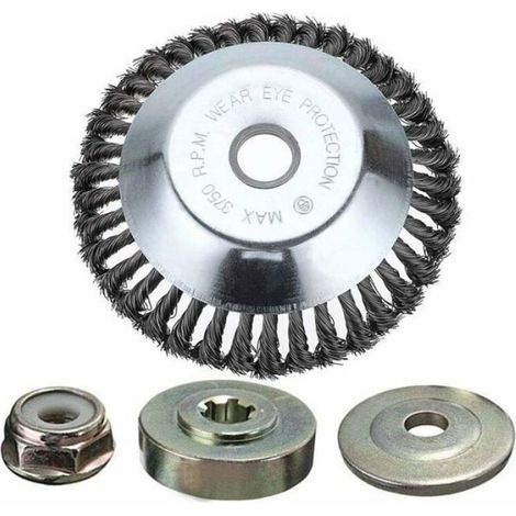 Tête Brosse Désherbage avec Contre-écrou pour Débroussailleuse, Plateau Désherbage en Fil d'acier Universel, Tête d'herbe (1/4)