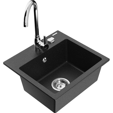 Mexen Milo 1-Becken-Granit-Spüle mit Mischbatterie Telma, Schwarz/Silber - 6505-73-670200-00 (1/5)