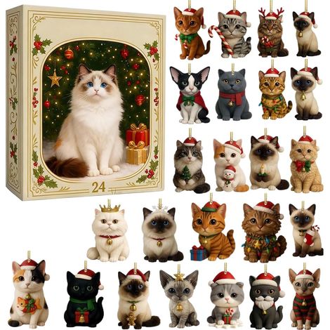Calendrier de l'Avent pour chat – 24 jours en acrylique, compte à rebours de Noël avec pendentifs  hommes femmes vacances décembre salon chambre bureau fenêtre bureau décor à la maison (1/5)