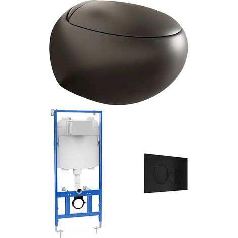 Pacchetto WC sospeso in Ceramica Nero opaco con telaio e piastra di attivazione - HURO II (1/5)