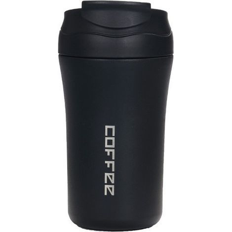Mug isotherme avec paille intégrée, 400 ml, couleur noire, format pratique pour boisson à emporter (1/5)