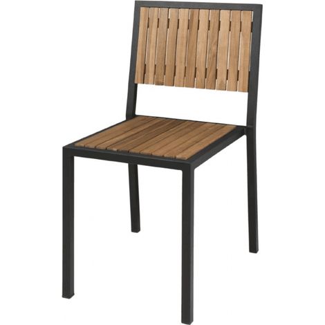 Lot de 4 chaises empilables assise (H)450 mm, en acier et bois d'acacia (1/5)