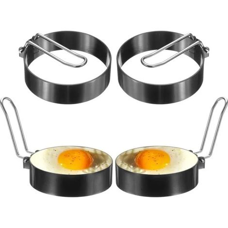 Ensemble de 4 cercles à œufs, cercle à crêpes antiadhésif en acier inoxydable de 7,6 cm (3 pouces). (1/5)