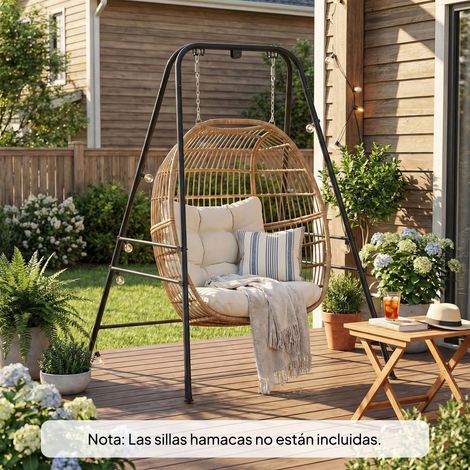 Support pour fauteuil suspendu hamac de 183 cm, structure en acier avec patins antidérapants, noir (1/5)