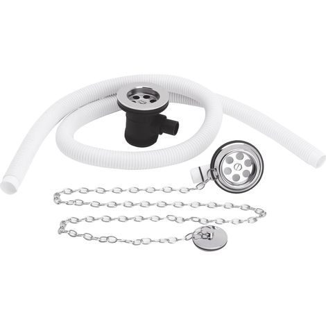 Extended Retainer Bath Waste with Overflow, Plug and Link Chain Waste for Baths up to 20mm Thick - Chrome
