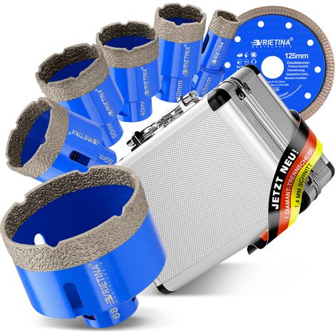 M14 20/35/40/45/50/68mm + 125mm Disque Diamantée Foret à Carrelage Kit Pour Meuleuse D'Angle pour Sec et Humide Scie Cloche Couronnes de Forage pour Porcelaine Marbre Granit Céramique, 7pc