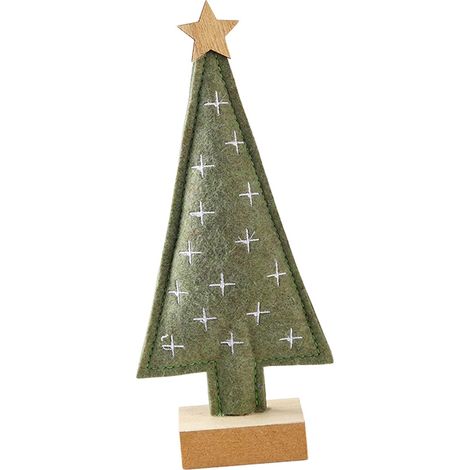 Arbre De Noël De Table - En Bois Et Feutre - 14 x 6 x 31 3 Cm - Vert - Pour Décoration De Bureau Cabinet Ou Étagère - 1 Pièce (1/5)