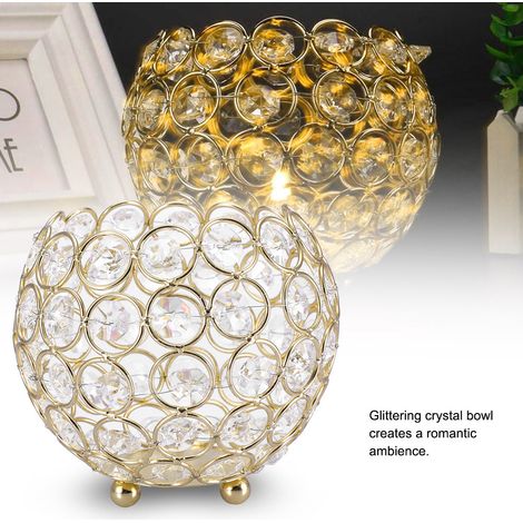 Porte-bougies chauffe-plat en cristal, centres de table pour décoration de mariage (doré, diamètre 12 cm) (1/5)