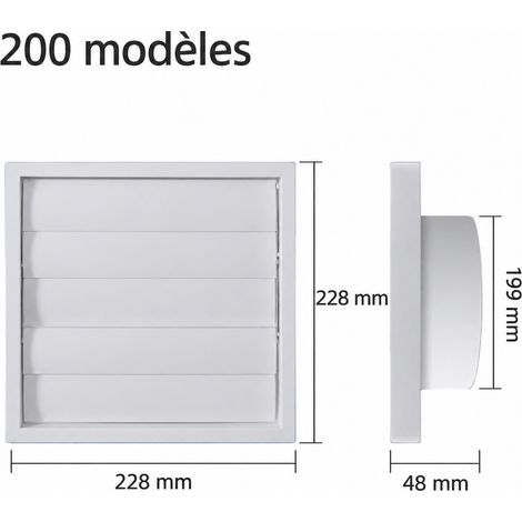 Grille d'aération extérieure 200 mm modèle A à volets mobiles sans filet 8 200mm 22,8 × 4,8 × 22,8 cm 240 g – Livraison gratuite