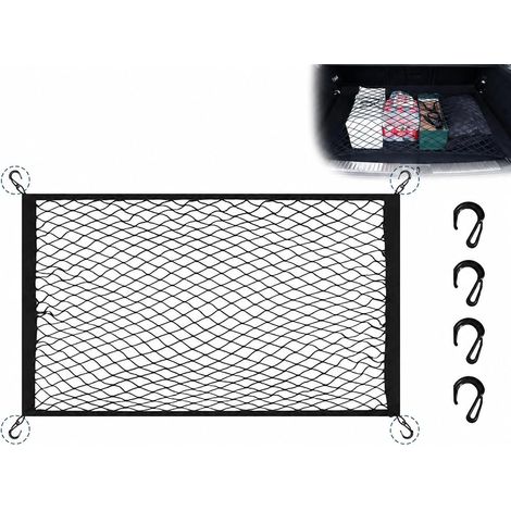 Filet de Coffre Voiture Élastique 60x40cm - 4 Crochets Forts Organisateur de Bagages pour SUV, Camion et Camping-Car Stabilise et Sécurise Vos Chargements (1/5)