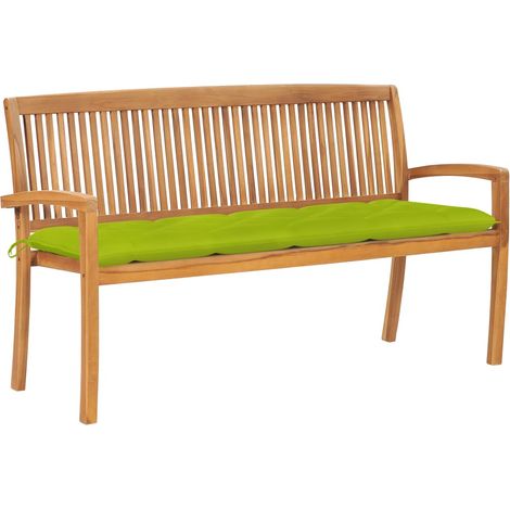 Stapelbare Gartenbank mit Auflage 159 cm Massivholz Teak (1/5)