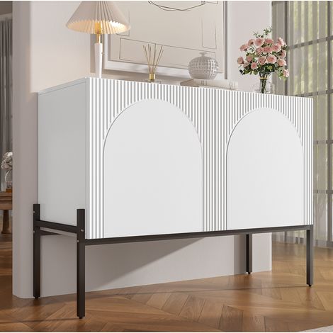 Aparador 100x40x75 cm blanco en tablero aglomerado con puertas dobles, diseño arqueado y patas metálicas (1/5)