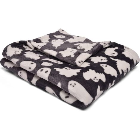 Couverture polaire Halloween Fantômes (130 x 150 cm) - Polaire ultra douce et confortable noire - Plaid fantôme noir (1/3)