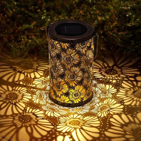 Lanterna solare sospesa, impermeabile, con design a margherita, in metallo, a LED, per giardino, terrazzo, balcone e vialetti. (1/4)