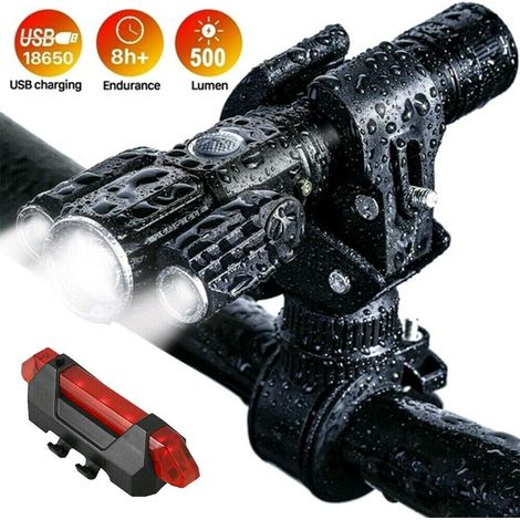 Feux de vélo LED 3 têtes multifonctions en alliage d'aluminium, lampes USB étanches, éclairage extérieur (1/5)