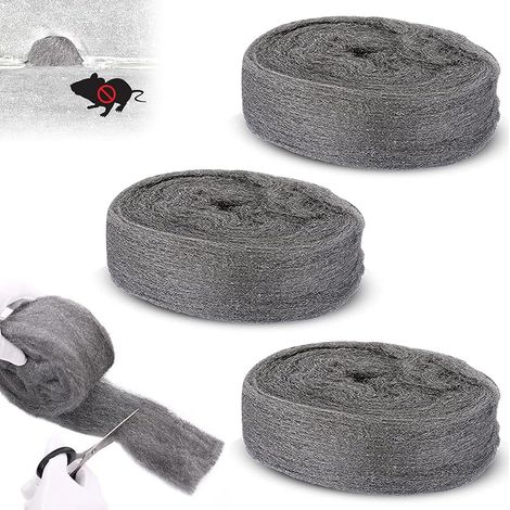3 Rouleaux Laine D'acier, Polissage Acier Laine, Laine d'Acier de Nettoyage, Convient pour le Nettoyage, le Polissage, la Réparation des Fissures et la Protection Contre Les Rongeurs (Gris) (1/5)