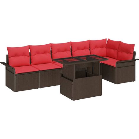 Set Divano da Giardino con cuscino 7 pcs Marrone Poly Rattan vidaXL