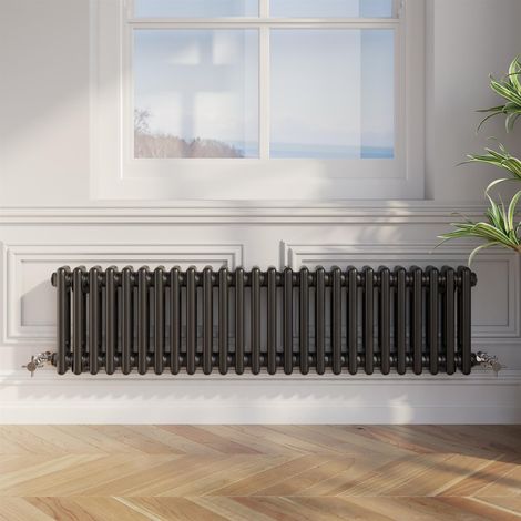 Traditional Black Colosseum Column Radiators Vertical Horizontal 300 x 1190mm Double