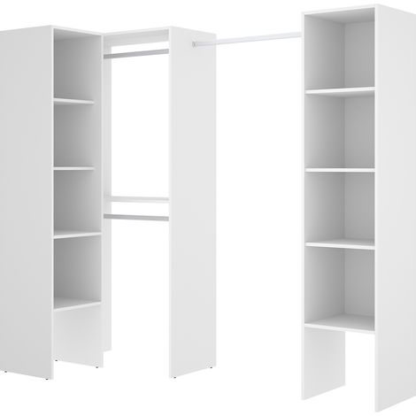 Pegane – Armoire dressing d'angle en bois mélaminé blanc – Longueur 226 cm x Profondeur 79 cm x Hauteur 185 cm – Crampons ABS anti-rayures (1/4)