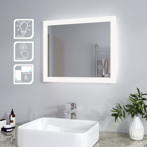 ELEGANT Bathroom Mirror with LED Illuminated Lights Touch Sensor 600x500mm IP44 Wall Mounted Horizontal Vertical (1/5)