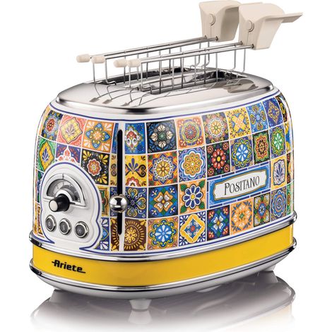 Ariete 155 Positano Toaster, 810W, 2 Scheiben, 6 Bräunungsstufen, Krümelschublade, Auftaufunktion, Automatischer Auswurf