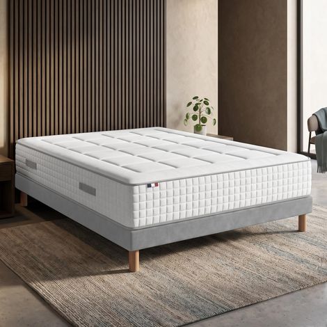 Ensemble matelas ressorts mémoire de forme BELLAGIO sommier déco gris foncé 140x190cm (1/5)