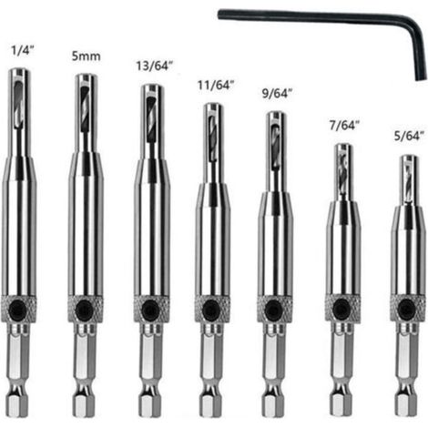 7 PCS Self-Centering Hinge Drill Bit Set, Hole Drilling Tool for Woodworking, Adjustable Door Window Drilling Bits (1/5)