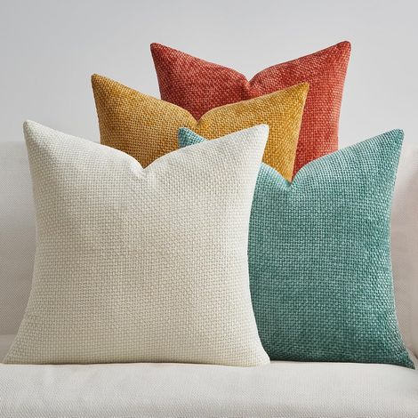 Housse de Coussin 50 x 50 Lot de 4 Decoratives Bleu-Orange Colorees Dégradées Chambre Salon Maison Housse Coussin Carré Chenille Doux pour Canapé Lit Jardin Déco (1/5)