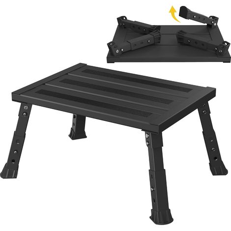 Tabouret pliable réglable en aluminium résistant avec 3 niveaux de hauteur (19-24 cm), surface antidérapante portable, pour caravane, camping-car, personnes âgées, animaux domestiques et (1/5)