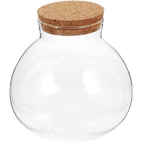 Bocal rond en verre, terrarium à fleurs et plantes en liège à faire soi-même, micro-paysage, bouteille écologique-10X11CM (1/4)