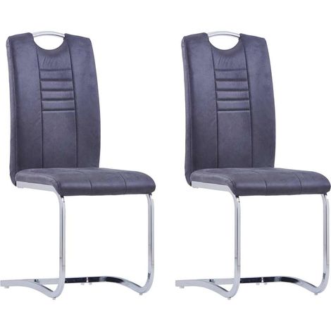 vidaXL Chaises à manger cantilever lot de 2 gris similicuir daim (1/5)