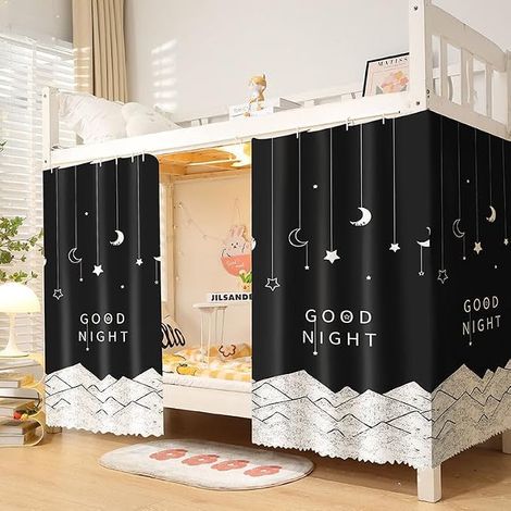 Rideau de Lit Epaissis Rideau Occultant pour Lit Superposé ou Lit Cabane Ciel de Lit Moustiquaire Etanche Rideau Opaque Anti-poussière Anti-Insectes pour Dortoir d'Étudiants, Noir, 3pcs (1/5)