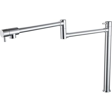 Robinet de remplissage de pot Pont en laiton solide monté à double articulation remplissage de la cuis-ine robinet d'évier de cuisine à l'eau froide uniquement Robinet pliant ( Color : Sliver Chrome , (1/5)