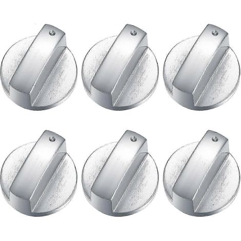 Boutons de commande pour cuisinière à gaz, boutons de verrouillage pour plaques de cuisson à gaz - lot de 6, boutons de commande en métal de 6 mm, adaptateurs argentés pour plaques de cuisson (1/5)
