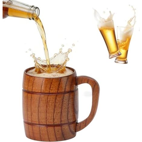 Pichet à bière en bois, récipient de 300 ml en forme de tonneau avec anse, sculpté pour boire du thé, du lait et de la bière. (1/5)
