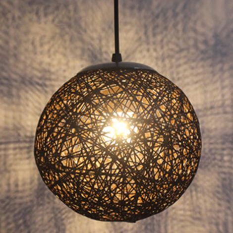 Pendelleuchte Moderne Ø15cm Runde Lampenschirme E27 Handgewebte Rattan-Rankenkugel Hängelampe für Küche Wohnzimmer Esszimmer Cafét Bars (Schwarz)