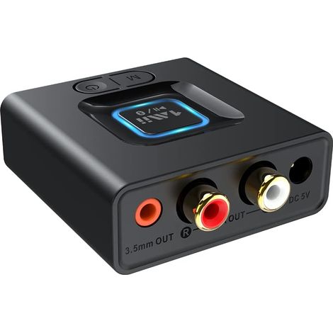 Récepteur Bluetooth 5.1, Adaptateur Bluetooth Jack 3,5mm/ RCA Récepteur Modernisez Hi-Fi Chaîne Stéréo avec Audio Sans Fil, Double Connexion, 12H d’Autonomie, Mode Bass pour Hauts-Parleur (1/5)
