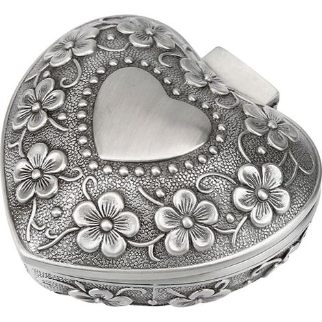 Boîte à bijoux vintage en métal sculpté en forme de cœur rose - Cadeau idéal pour la fête des mères (femmes et filles) (1/5)