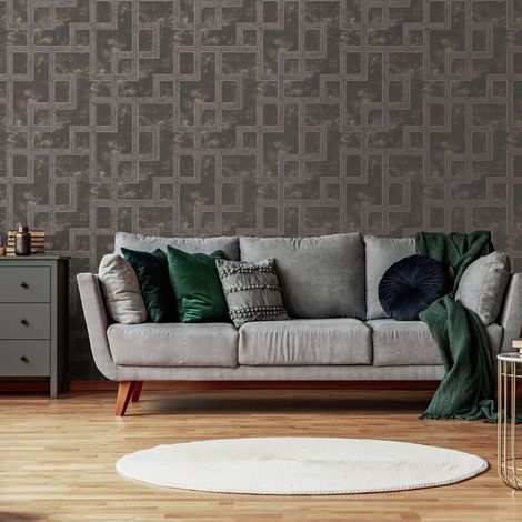 Papier peint intissé Géométrique Entrelacs d'or 1005 x 52cm Quartz Fumé