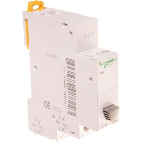 SCHNEIDER ELECTRIC A9E18030 IPB BOUTON-POUSSOIR SIMPLE GRIS, ACTI9 1 NF, 20 A, 230VCA, 50/60 HZ, BLANC
