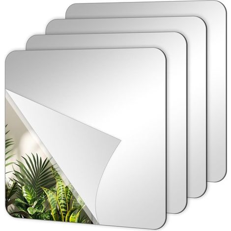 Miroirs adhésifs - 4 pièces - Miroir mural - Autocollant - Acrylique - Miroir de porte - Décoration intérieure - Décoration murale - Convient aux salles de bains, salons, chambres et armoires - 15 x 1 (1/5)