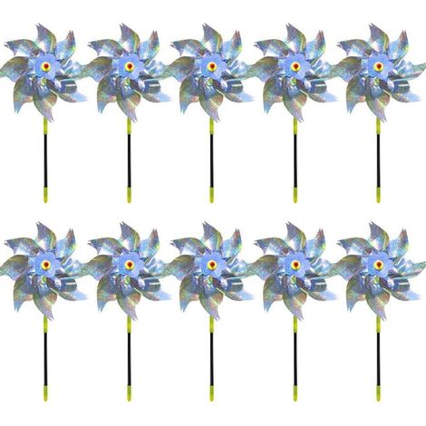 Lot de 10 moulins à vent réfléchissants d'extérieur pour dissuasion des oiseaux et intérêt visuel de jardin dans les zones résidentielles et les petites fermes
