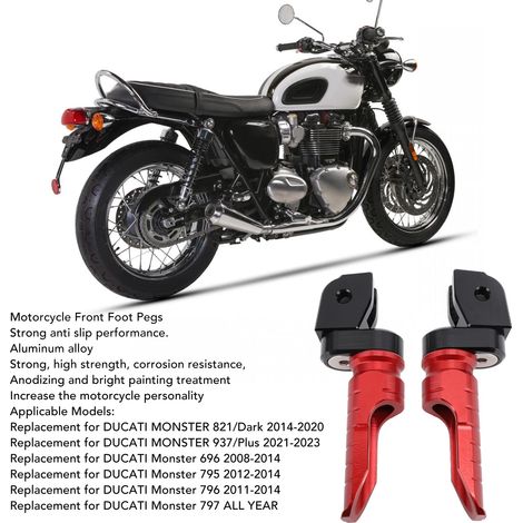 Rote, rutschfeste Aluminium-Pedalauflagen für Ducati Monster (1/5)