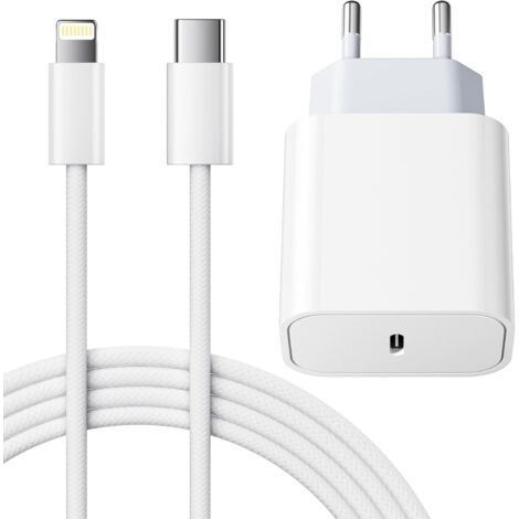 Chargeur Rapide for iPhone, 20W Prise USB C for iPhone 14/14 Plus/14 Pro/14 Pro Max/13/12/11/SE/Mini/X/XS/XR SE 8 7 6 6S, USB C Prise et 2M Cable Secteur C-to Lightning Mural Alimentation Adaptateur (1/4)