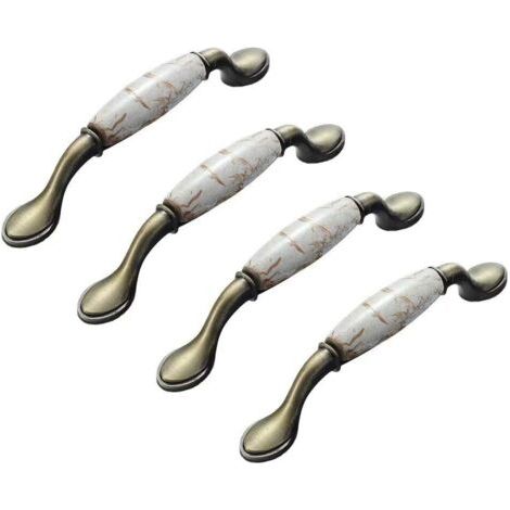 QORVA-Lot de 4 x Poignées de Meuble Céramique Vintage, Poignée de Meubles en Céramique Meubles Tiroir Poignées Alliage de Zinc, Poignée de Meuble Tiroir avec Vis Distance de Trous 96mm