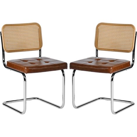 Lot de 2 Chaises de Salle à Manger en Rotin avec  pour Salles de Réunion Bureaux Salle à Manger Marron