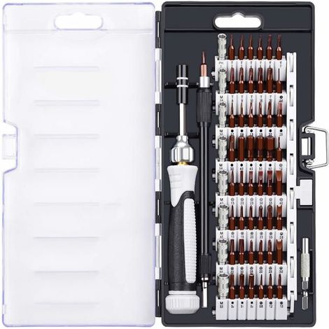 Kit Tournevis de Précision 60 en 1 Magnétique - 56 embouts S2 HRC60, tige flexible, noir (1/5)